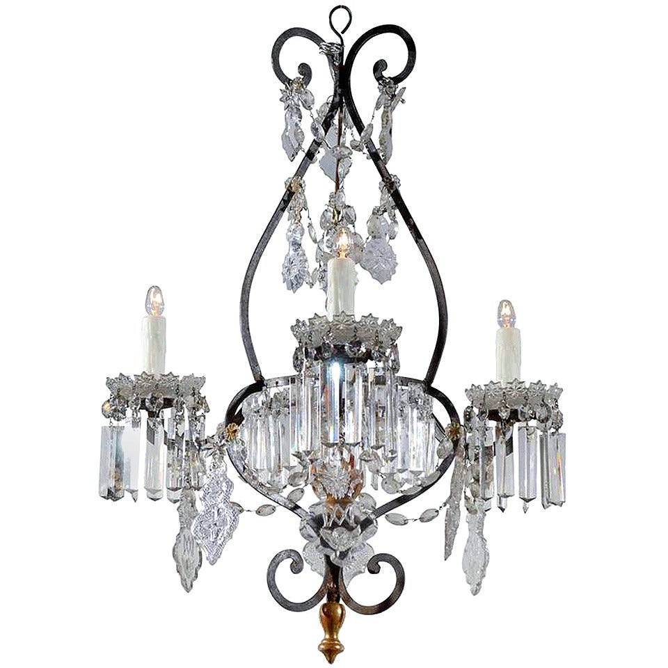 Italian Iron and Crystal Chandelier