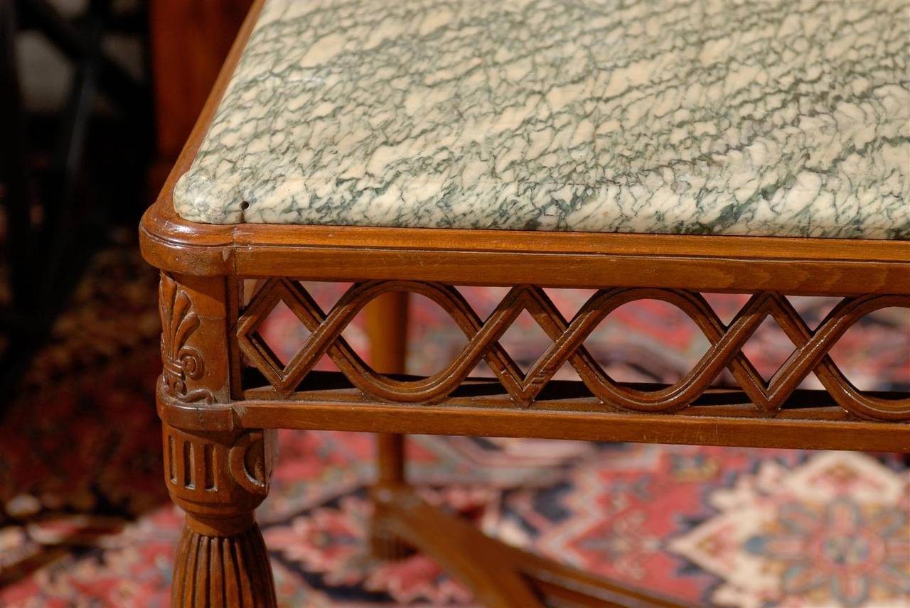 Early 19th Century 1820s Italian Walnut Marble-Top Center Table with Pierced Apron