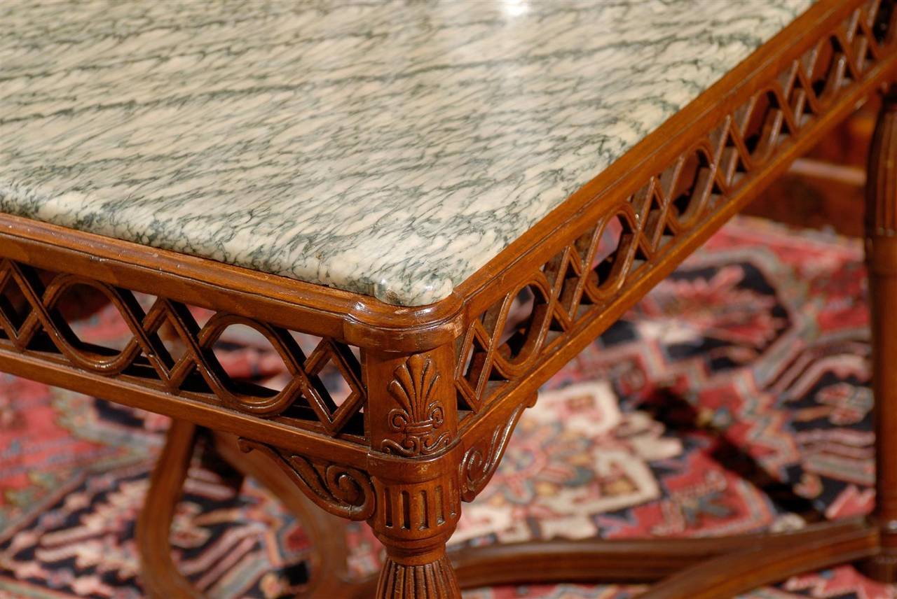 1820s Italian Walnut Marble-Top Center Table with Pierced Apron 1