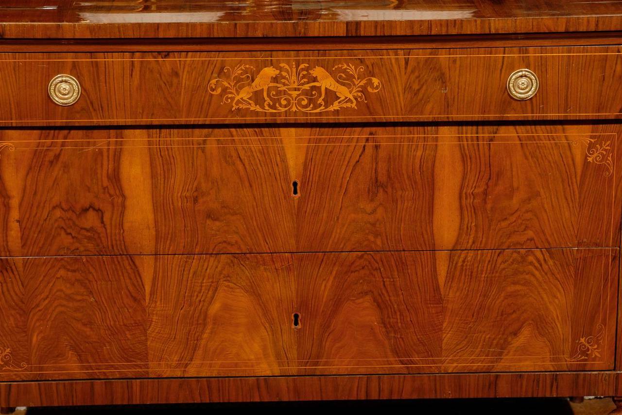Pair of Neoclassical Three-Drawer Commodes with Marquetry from Tuscan Estate. 4