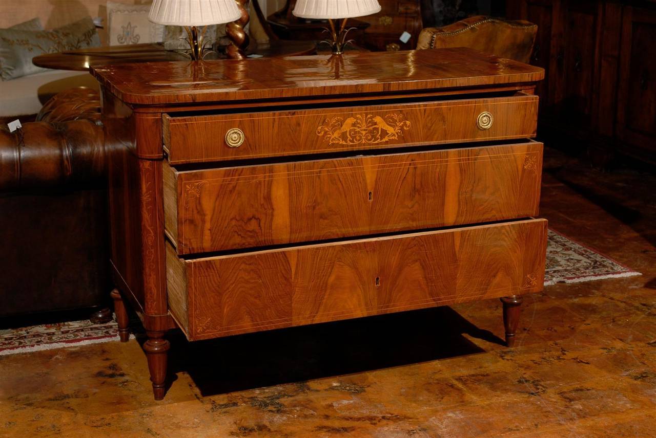 Pair of Neoclassical Three-Drawer Commodes with Marquetry from Tuscan Estate. 2
