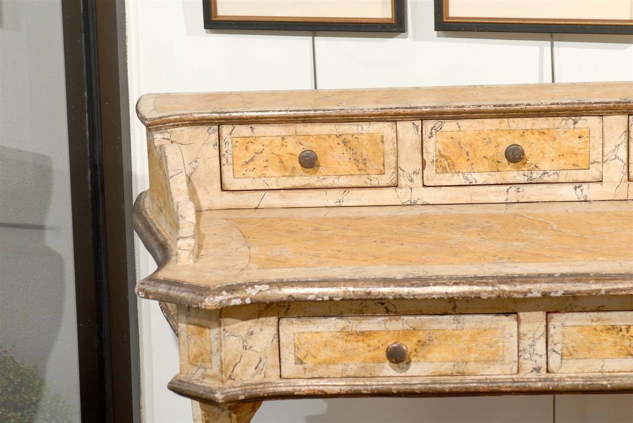Baroque Style Florentine Marbleized Desk with Five Drawers For Sale 3