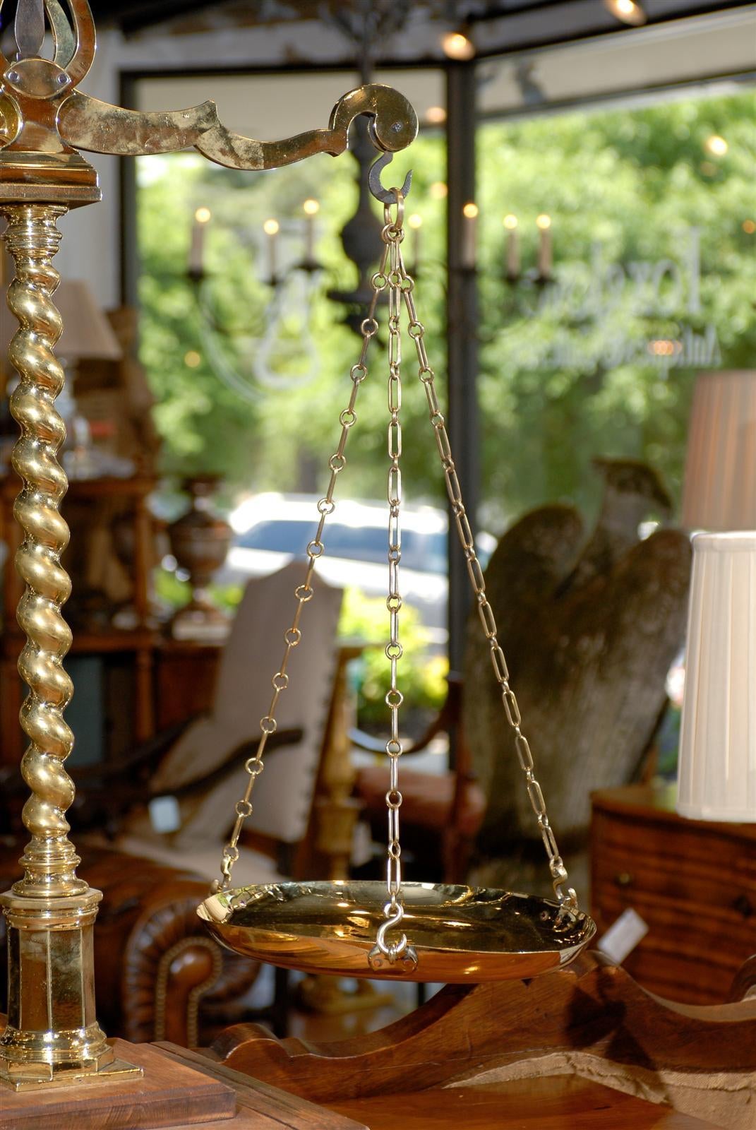 19th Century Italian 1820s Polished Brass Balance Scale with Solomonic Column