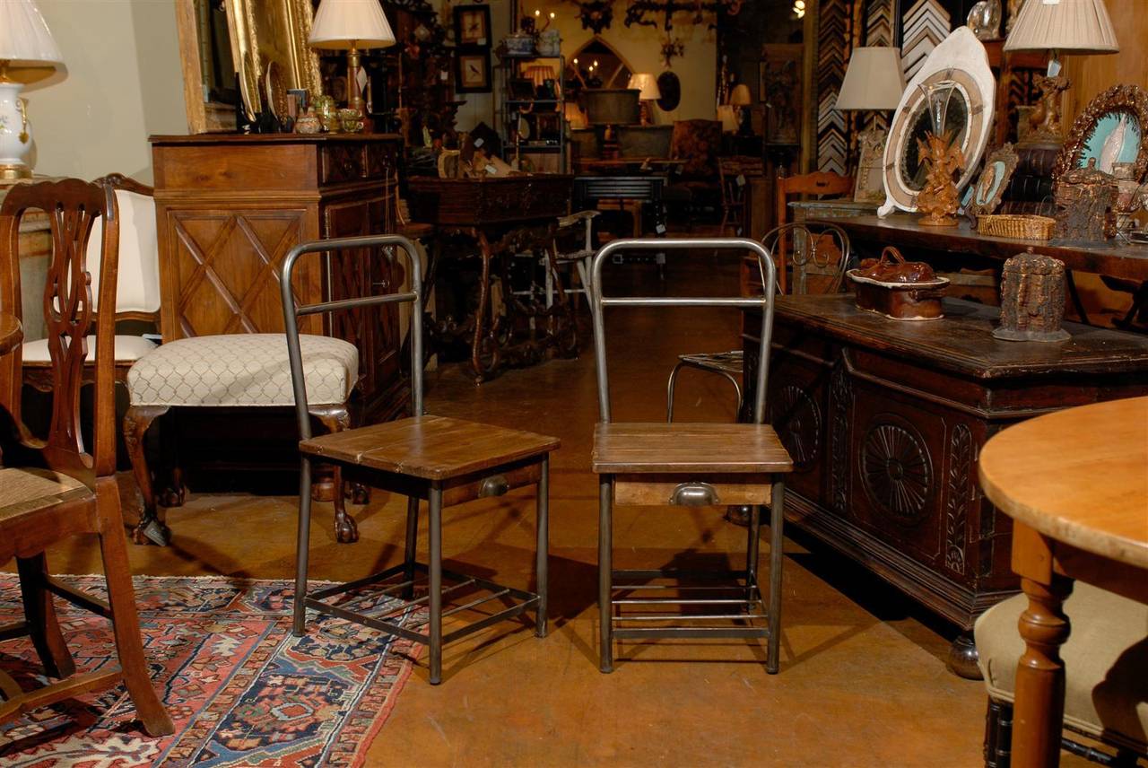 Pair of French Industrial Chairs In Excellent Condition In Atlanta, GA