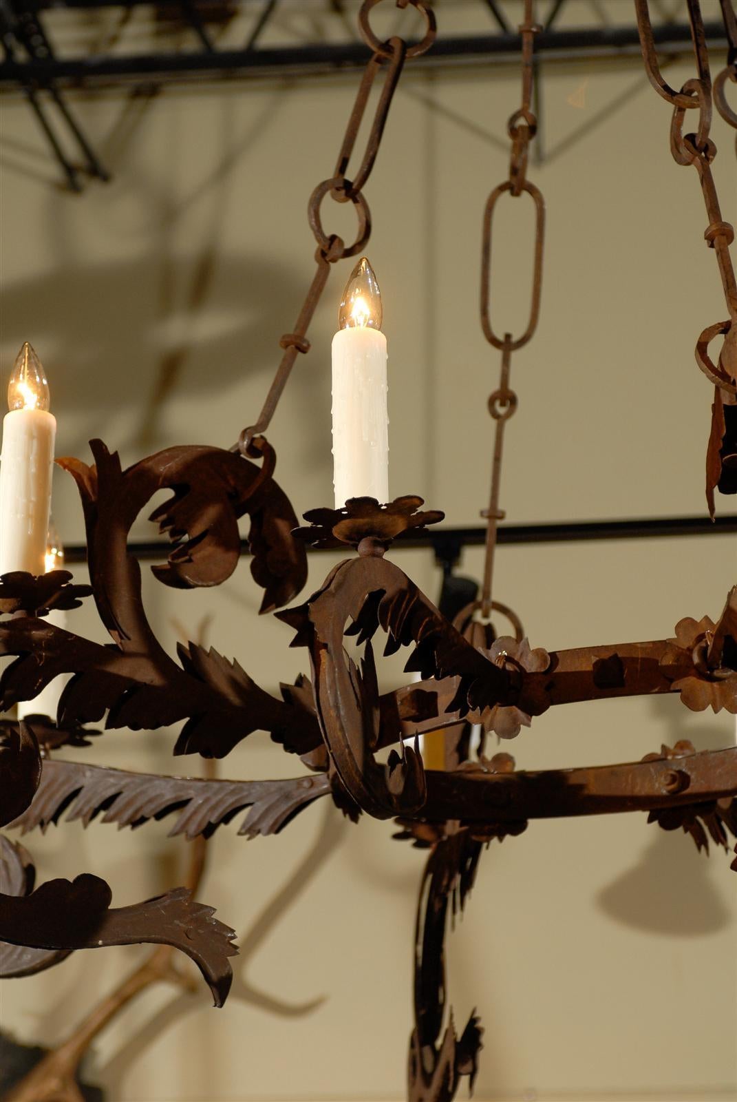 18th Century Pair of Florentine 1720s Gothic Revival Eight-Light Wrought Iron Chandeliers