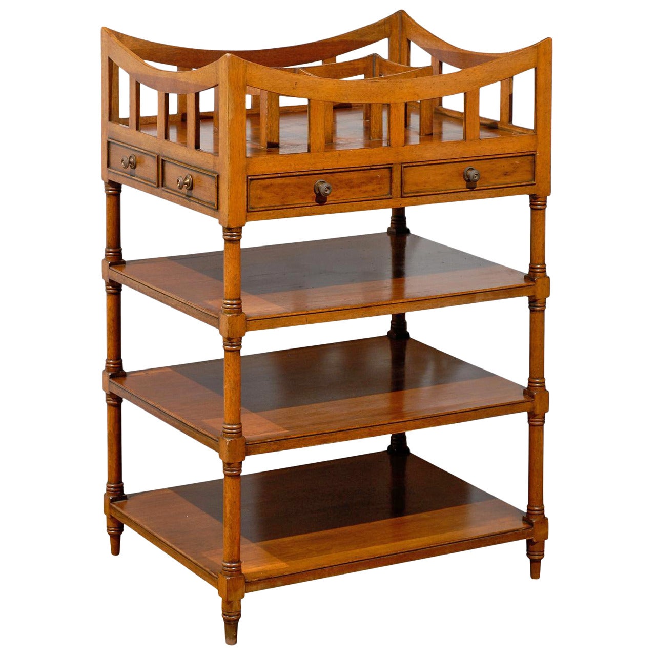 Italian 19th Century Walnut Tiered Étagère with Pierced Gallery and Shelves