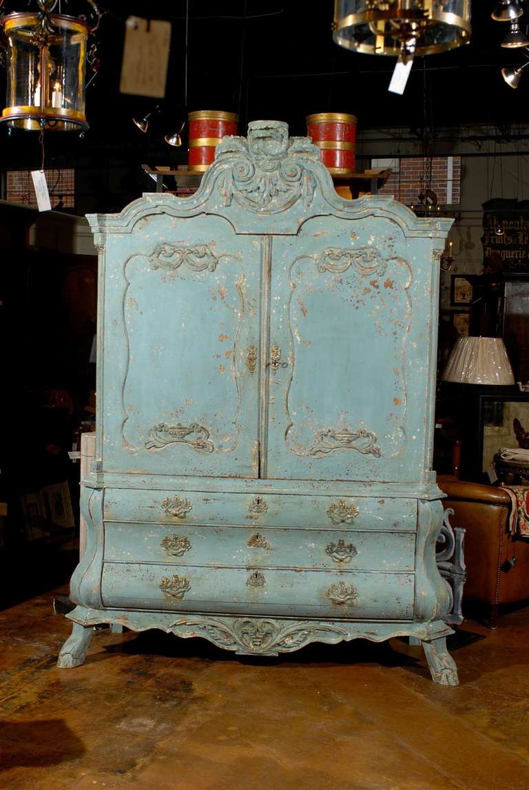 French Dutch Painted Buffet a Deux Corps in Oak