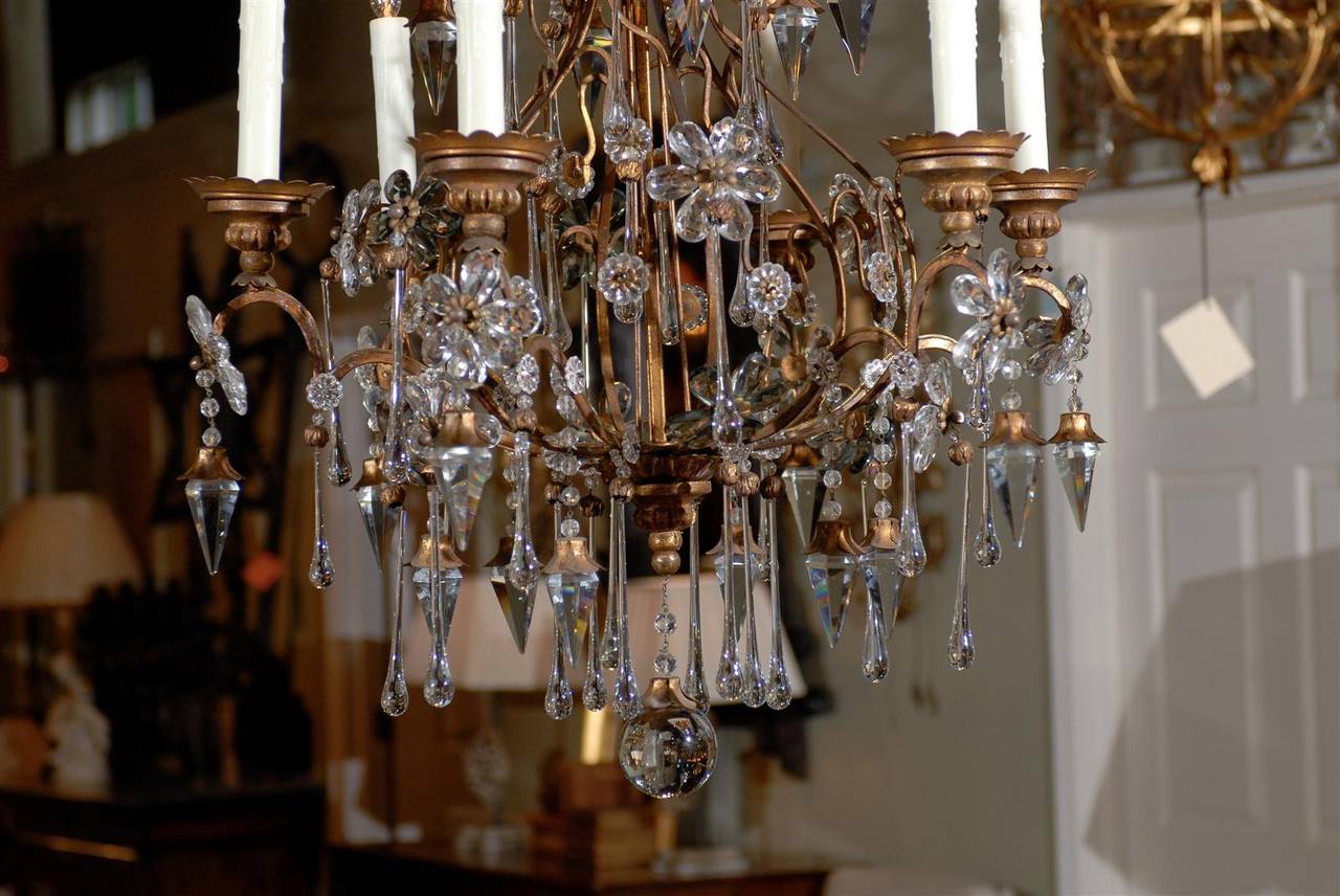 Mid-19th Century Italian Crystal and Iron Six-Light Chandelier 7