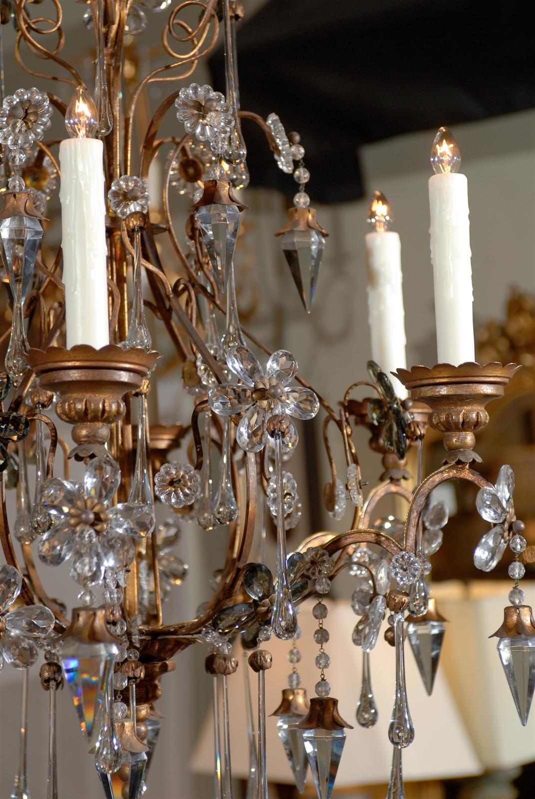 Mid-19th Century Italian Crystal and Iron Six-Light Chandelier 5