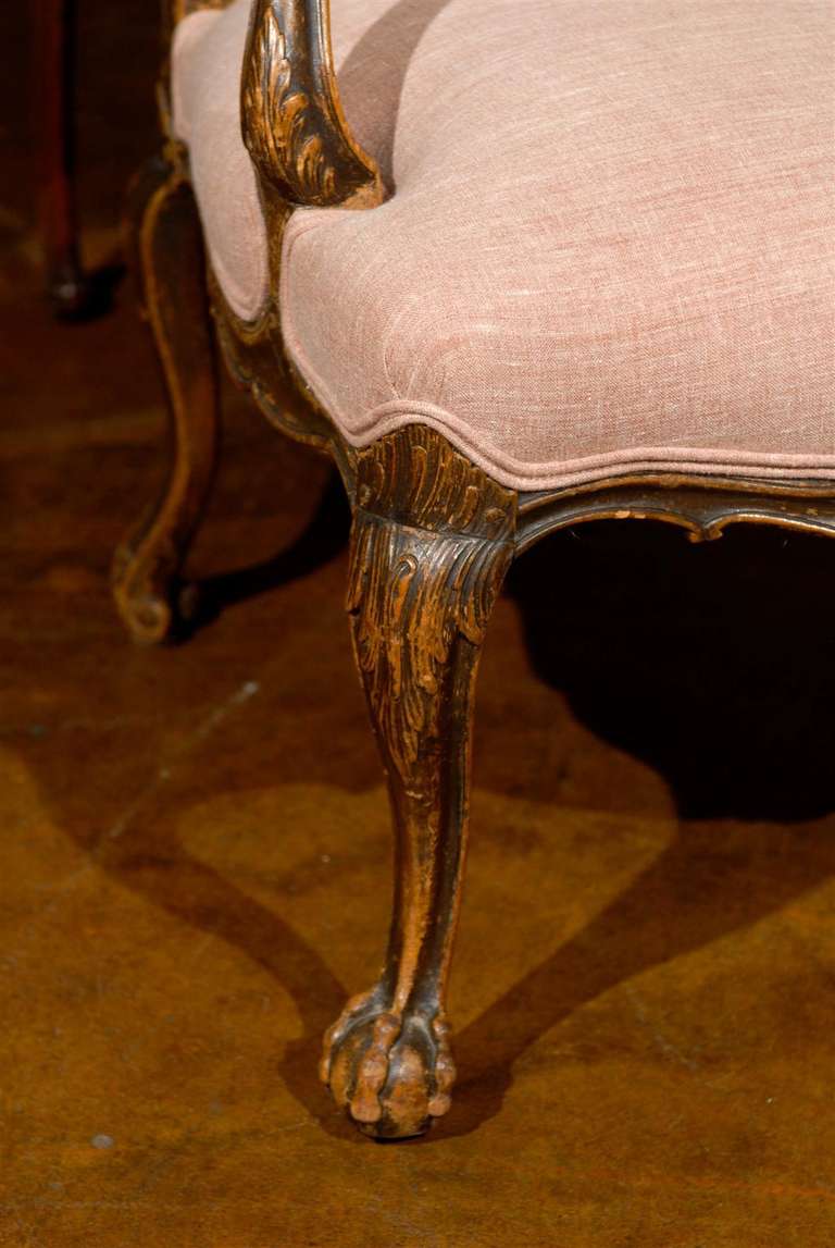 Italian Louis XV Style Walnut Upholstered Armchair with Serpentine Skirt  2