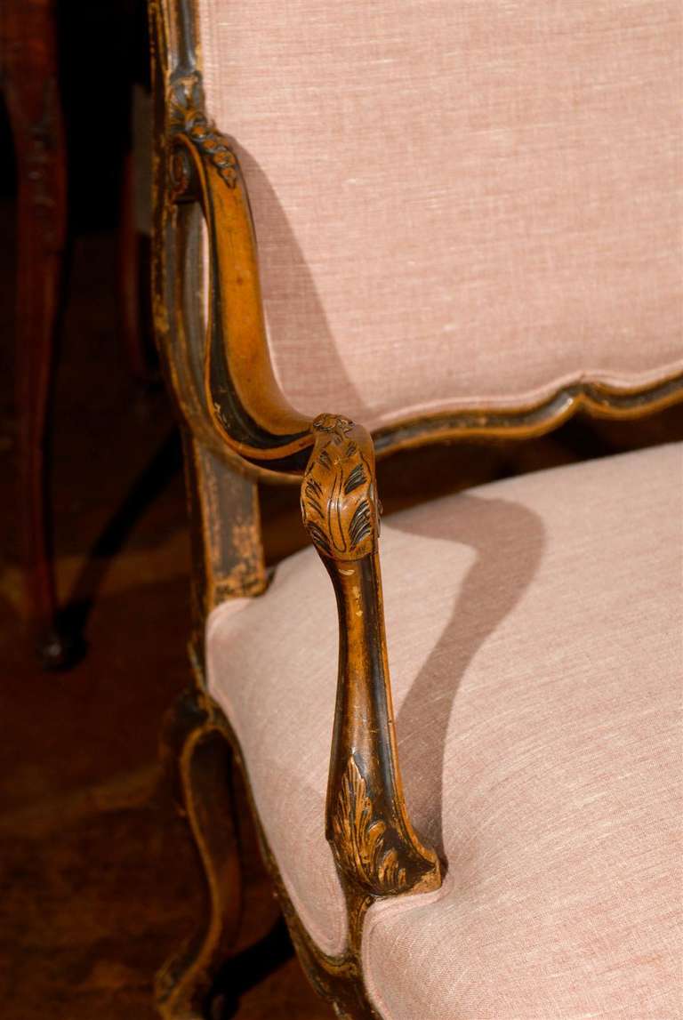 Italian Louis XV Style Walnut Upholstered Armchair with Serpentine Skirt  3