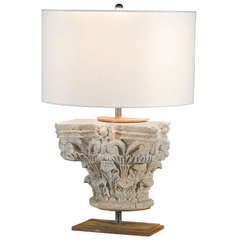 Carved Coral Stone Corinthian Capital Adapted as Lamp