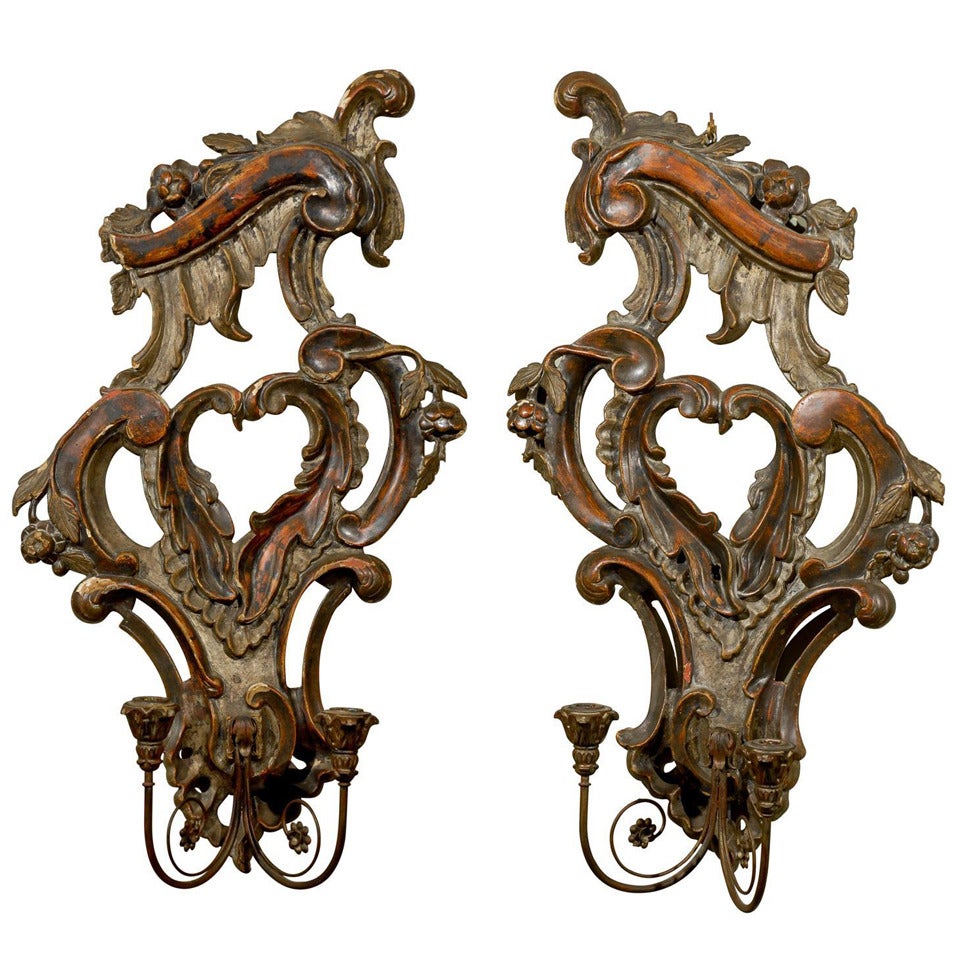 Pair of 19th Century Italian Rococo Revival 2-Light Sconces