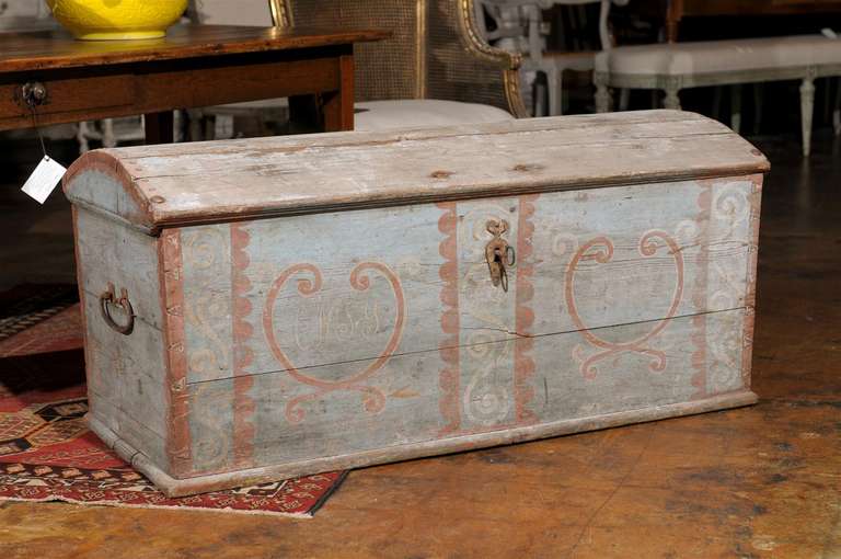 Late 18th C. Swedish Pine Trunk with Blue Paint