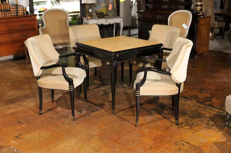 French Lacquered Game Table and Four Chairs In Excellent Condition In Atlanta, GA