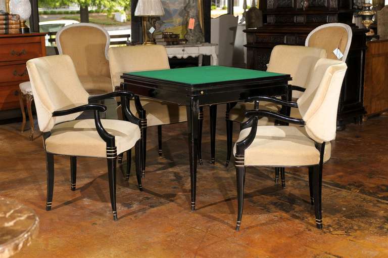 20th Century French Lacquered Game Table and Four Chairs