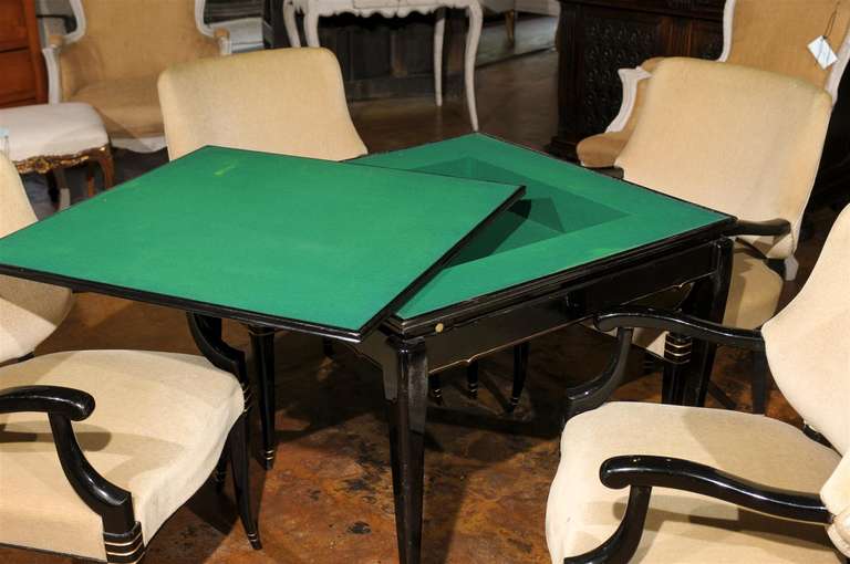 French Lacquered Game Table and Four Chairs 1
