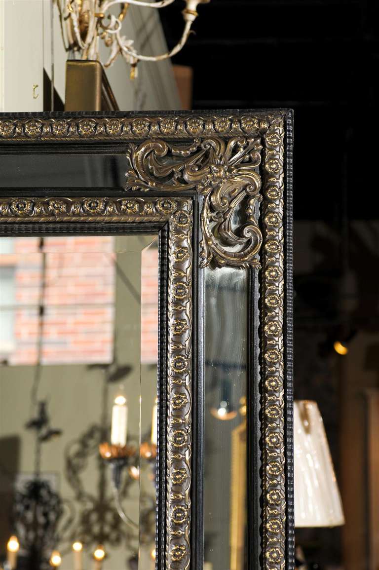 French Ebony Mirror with Blackened Wood and Worked Brass Frame 3