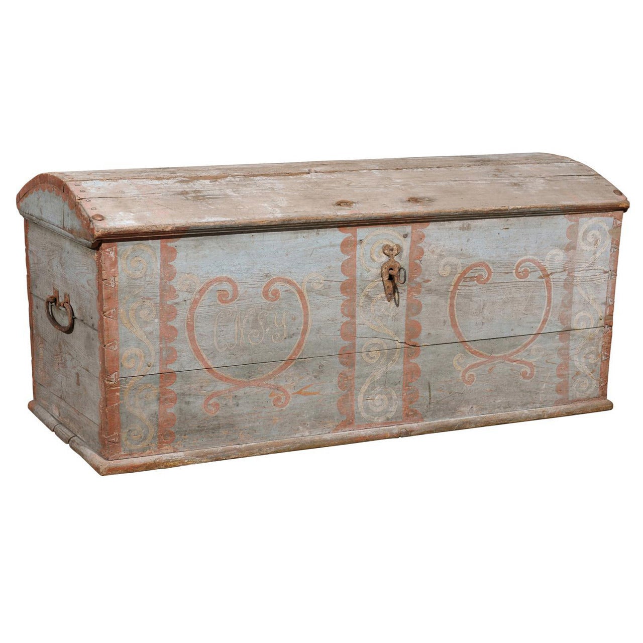 Late 18th Century Swedish Pine Trunk with Blue Paint