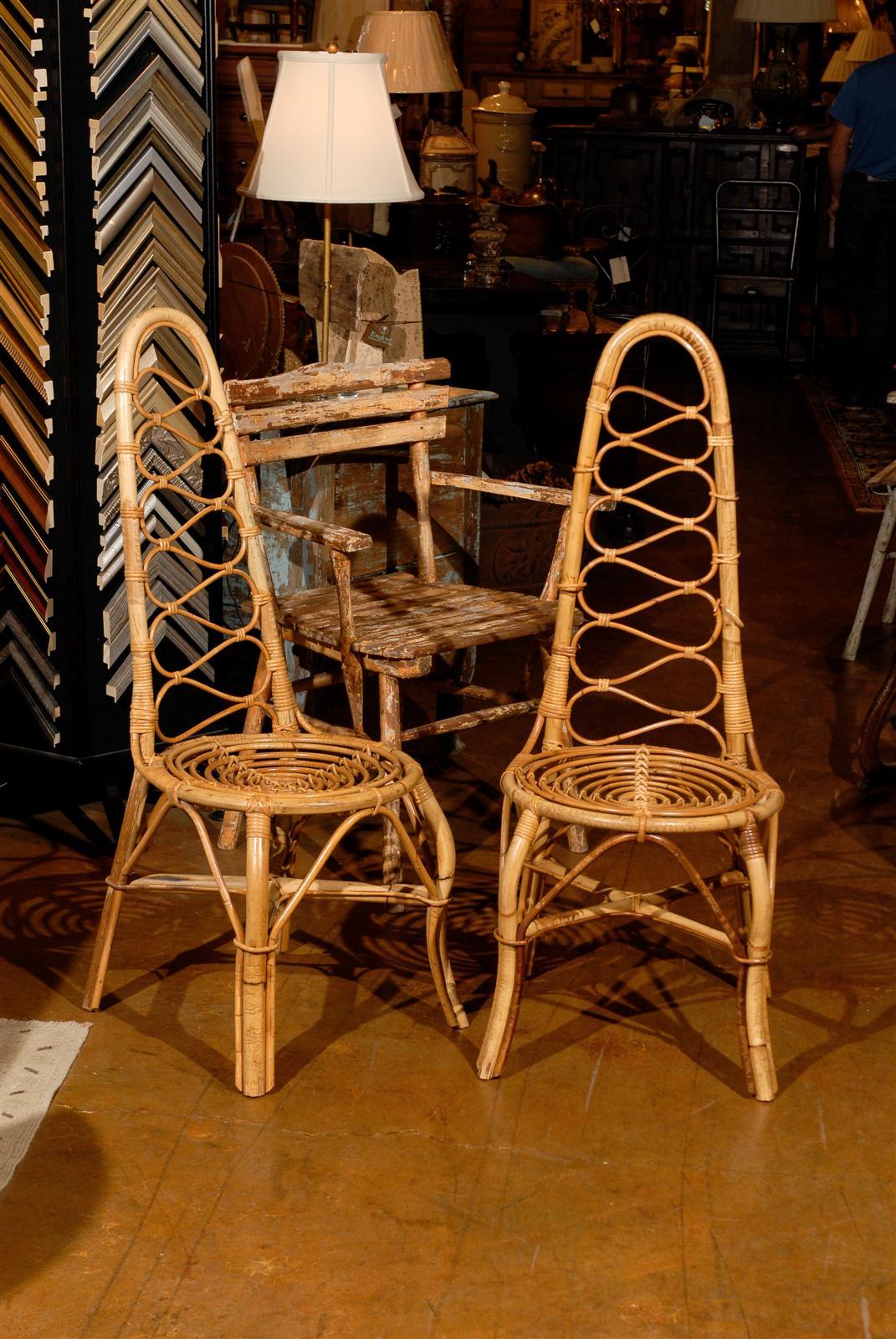 Vintage French Rattan Table and Four Chairs For Sale 3