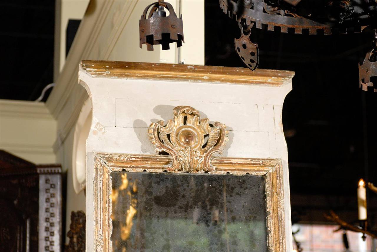 Early 18th Century French Giltwood and Paint Decorated Trumeau Mirror 3