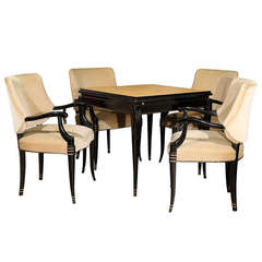 French Lacquered Game Table and Four Chairs