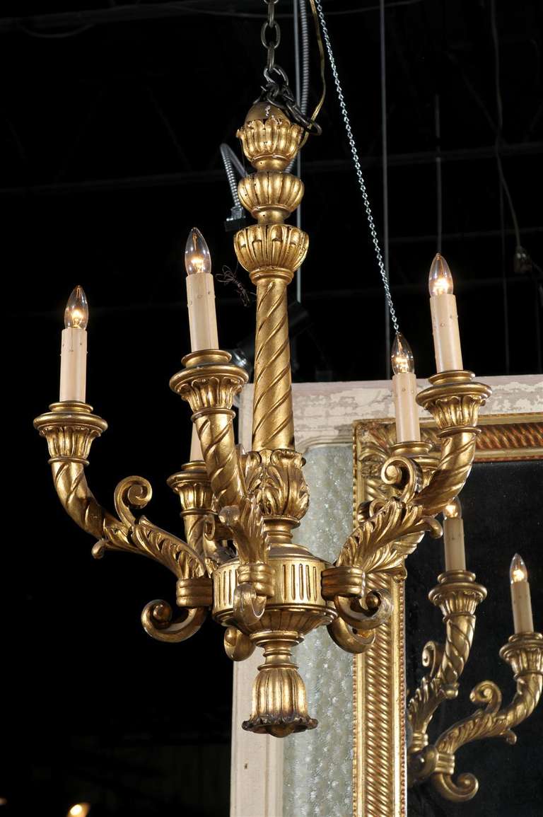 5 Light Gilt French Chandelier, newly wired.