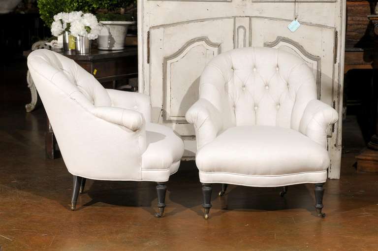 Wood Pair of Tufted Chairs