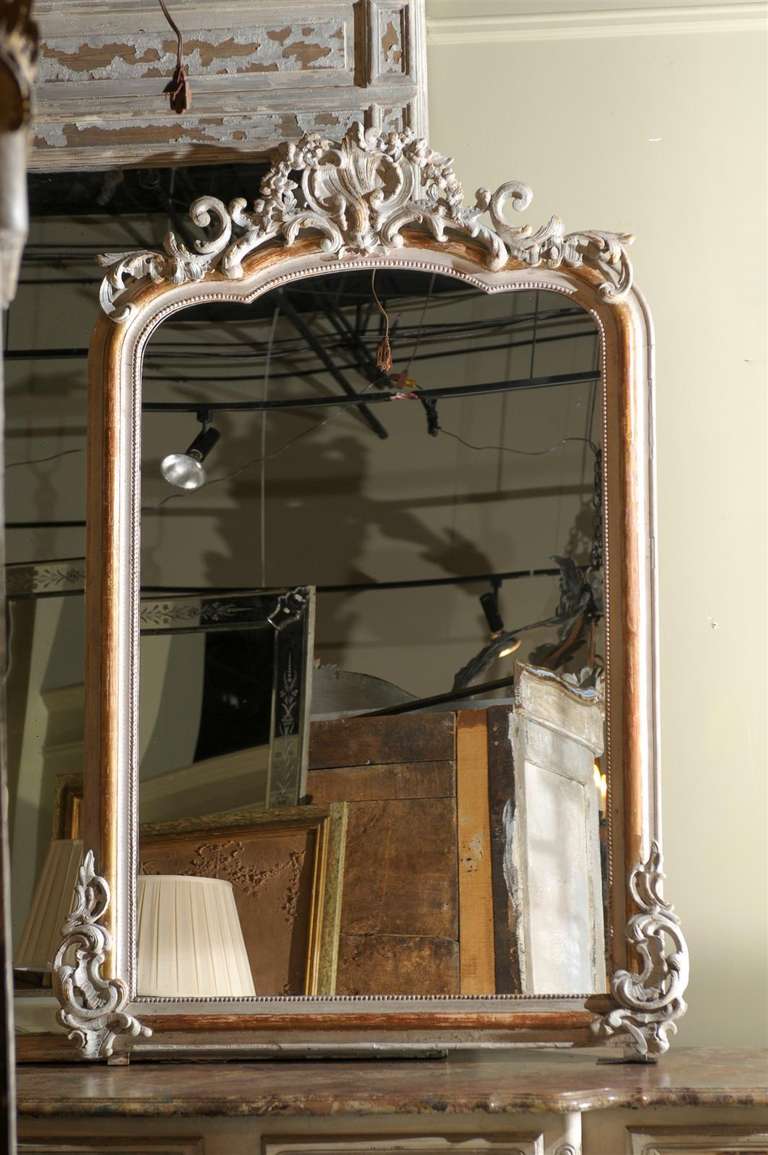 French Painted and Carved Framed Mirror In Excellent Condition In Atlanta, GA