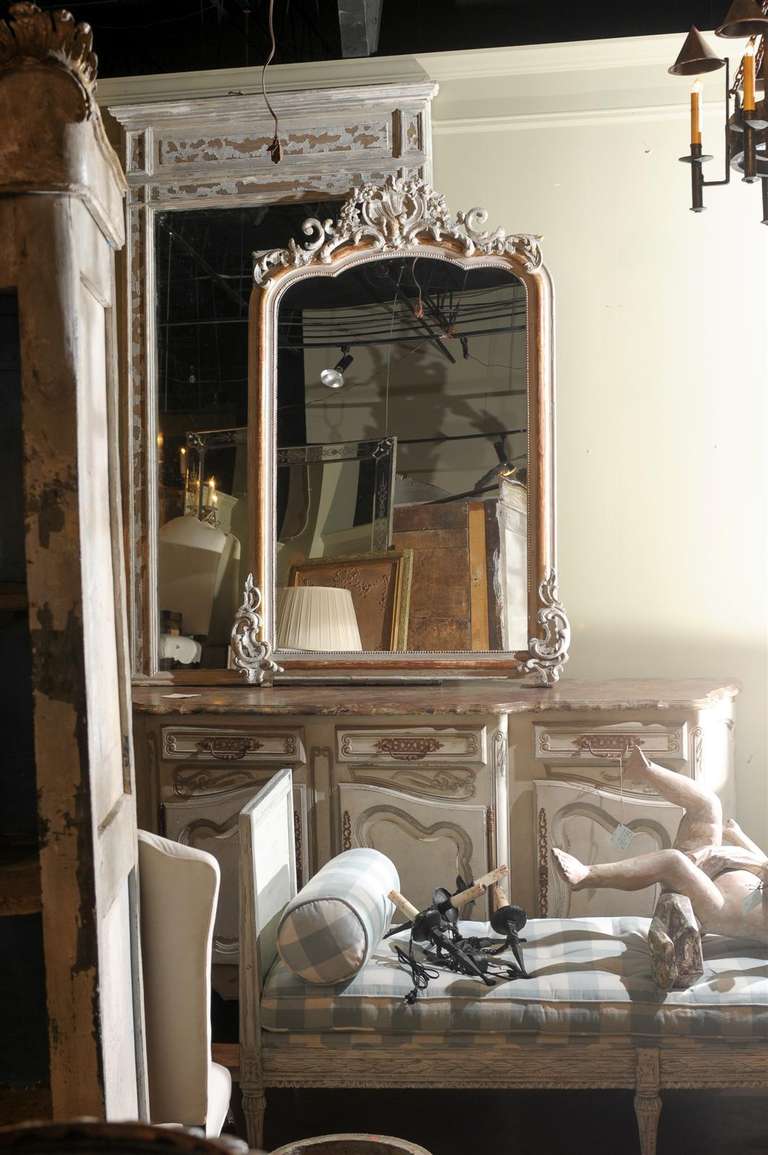 19th Century French Painted and Carved Framed Mirror