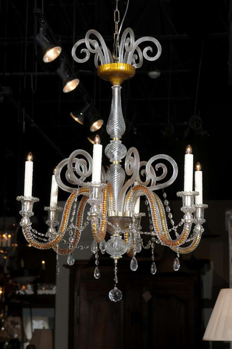 Murano glass chandelier with six lights.