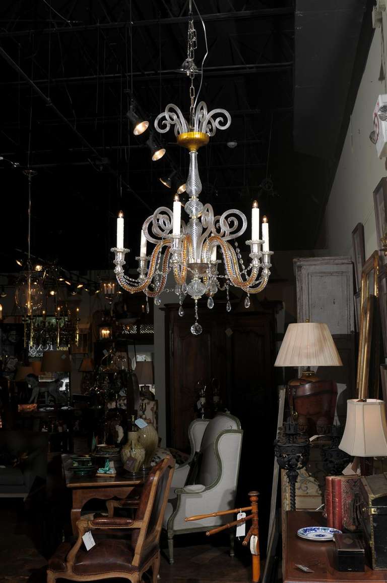 Murano Glass Chandelier with Six Lights In Excellent Condition In Atlanta, GA