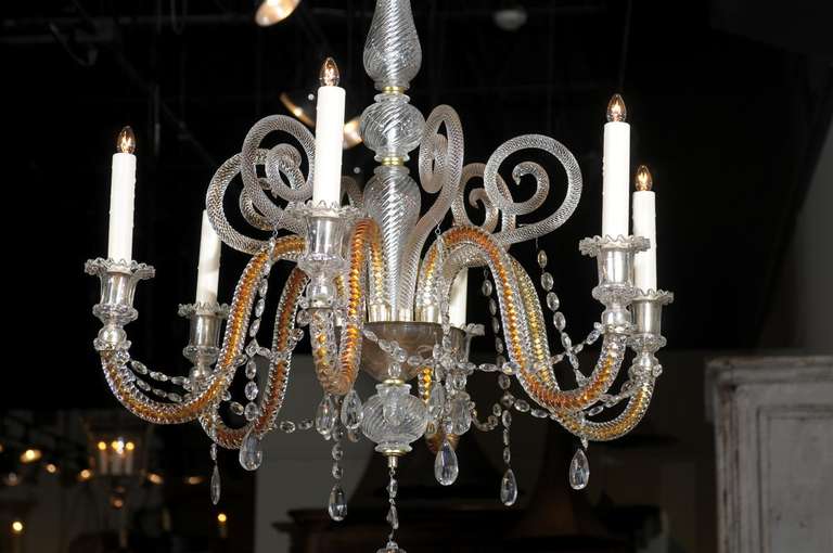 19th Century Murano Glass Chandelier with Six Lights