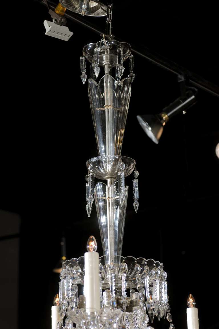 Five-Light Belgian Crystal Fountain-Like Chandelier from the 19th Century In Excellent Condition For Sale In Atlanta, GA