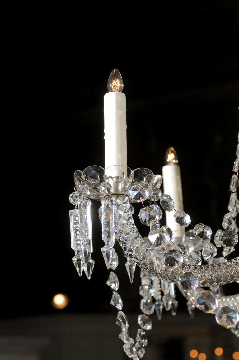 Metal Five-Light Belgian Crystal Fountain-Like Chandelier from the 19th Century For Sale