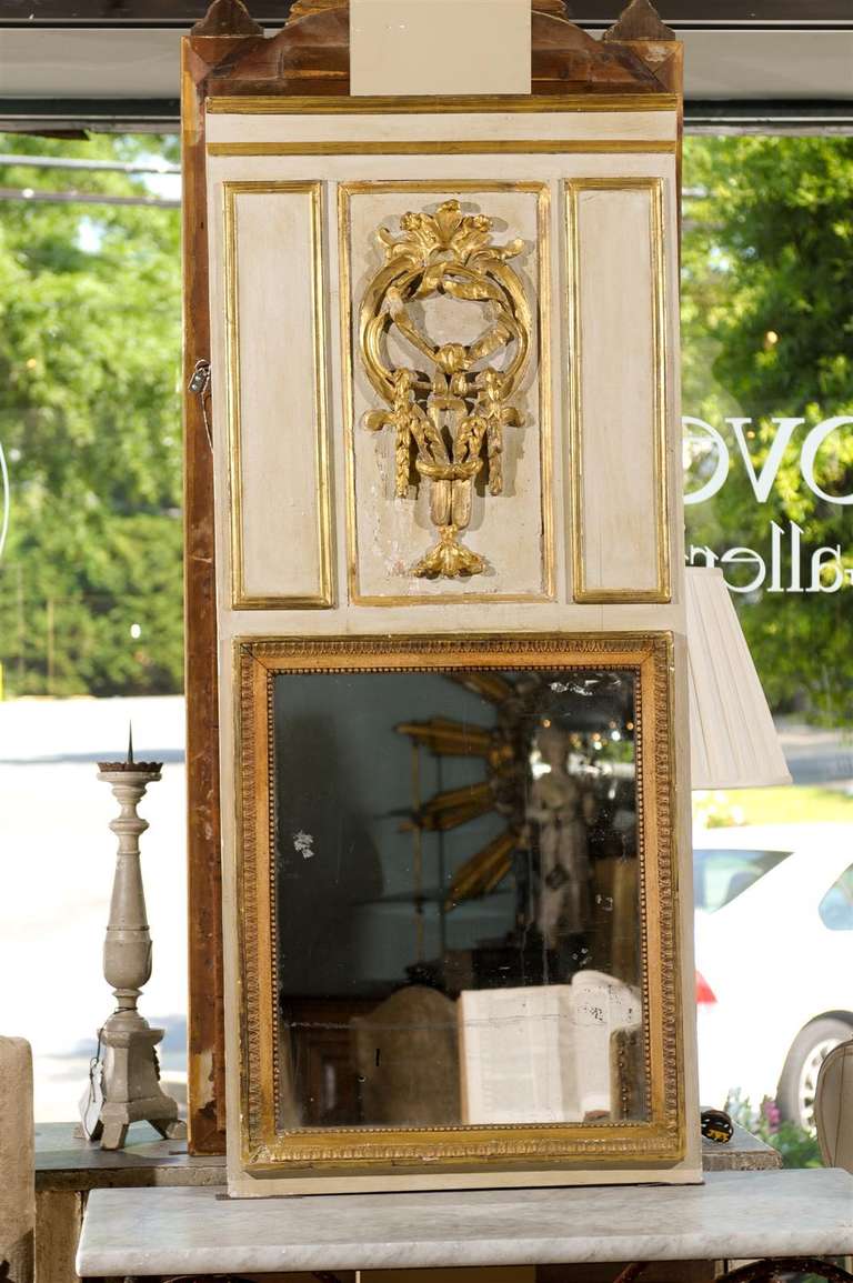 Painted Trumeau with Gilt Carved Relief and Original Glass In Excellent Condition In Atlanta, GA