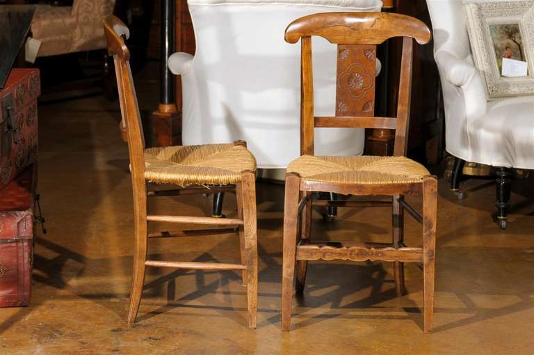Carved Splat Side Chairs with Rush Seats 2