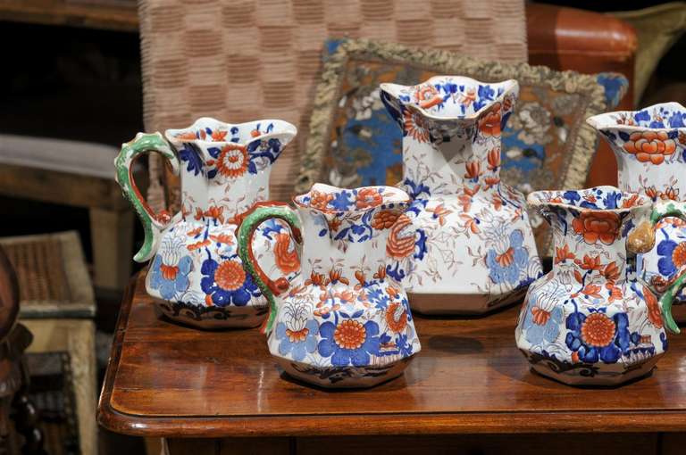Set of Five Ironstone China Mason Jugs In Excellent Condition For Sale In Atlanta, GA