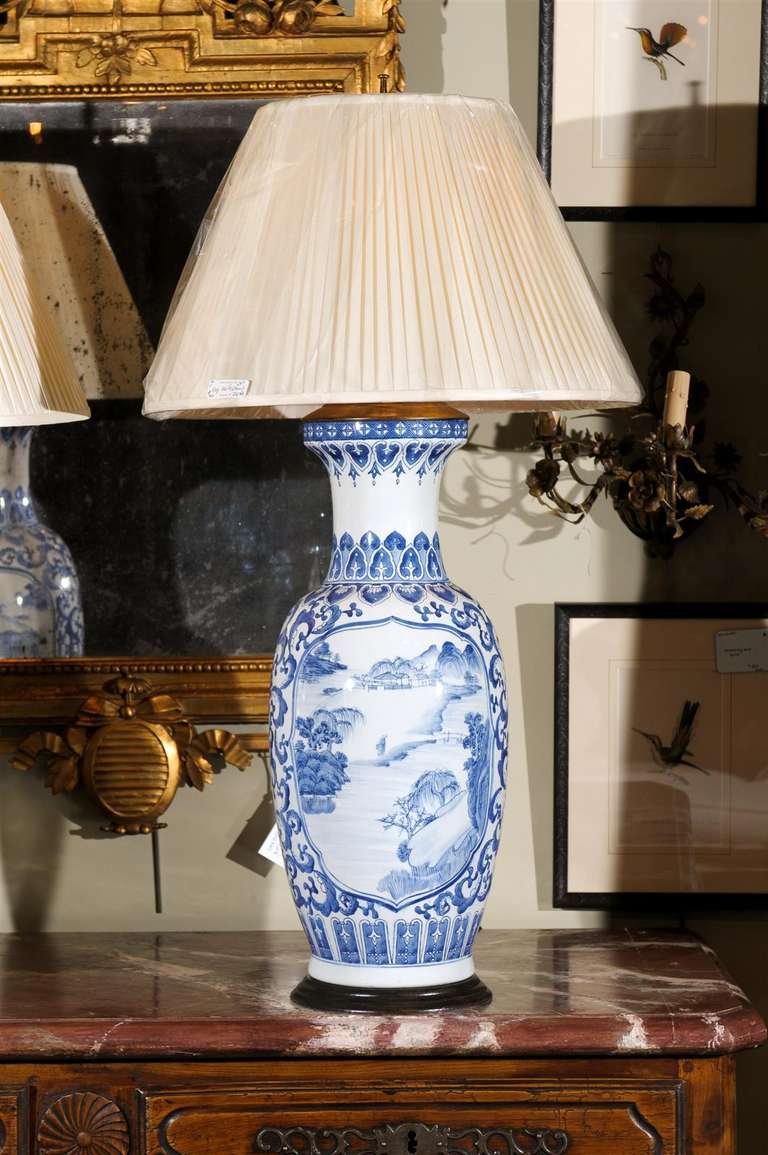 19th Century Pair of Antique Blue and White Porcelain Lamps For Sale