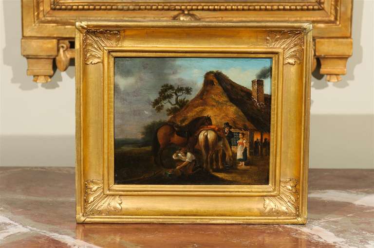 Pair of 19th Century Framed Oil on Boards by George Moreland 1