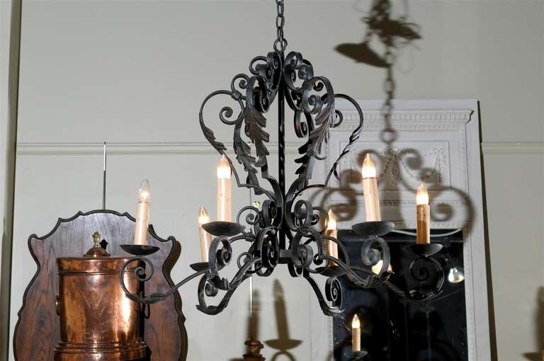 Six Light French Iron Chandelier.  Newly wired.