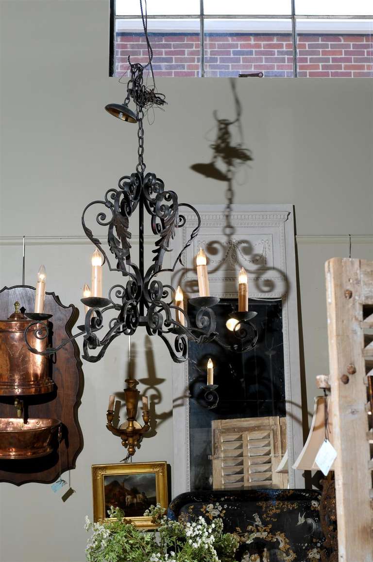 Six Light French Iron Chandelier In Excellent Condition In Atlanta, GA