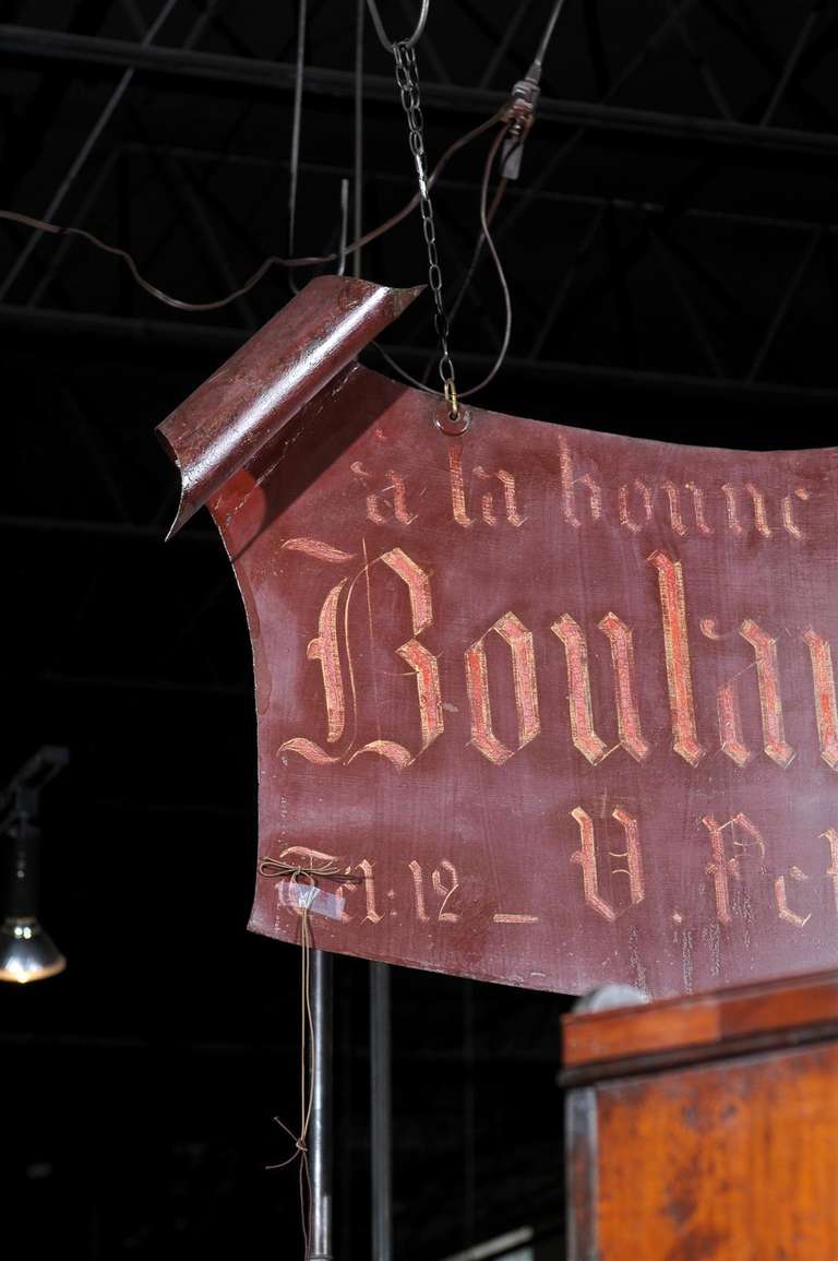 19th Century French Large Size Red Painted Metal Boulangerie Hanging Trade Sign