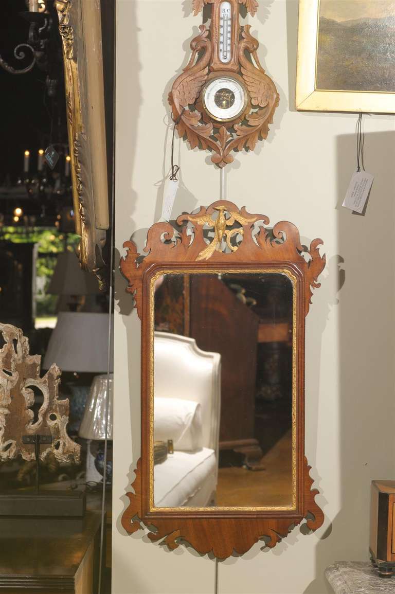 English Mahogany Fret Framed Wall Mirror For Sale