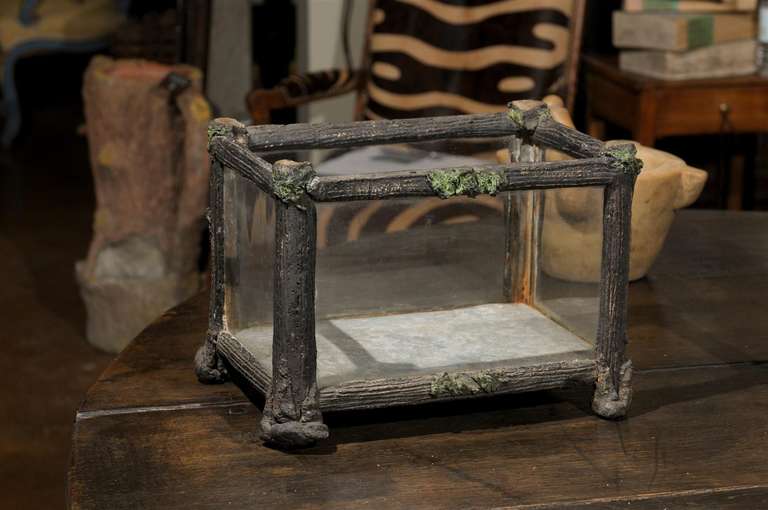 French Faux Bois Terrarium with Zinc Lining