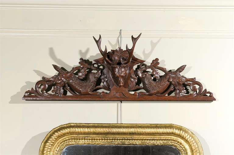 French Carved Dog and Stag Pediment