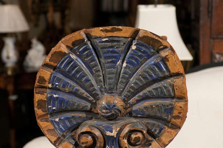 19th Century French Wood Shell Fragment on Stand For Sale