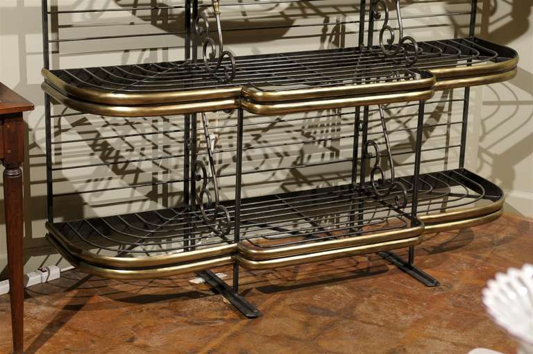 Elegant French Iron & Brass Bakers Rack In Excellent Condition In Atlanta, GA