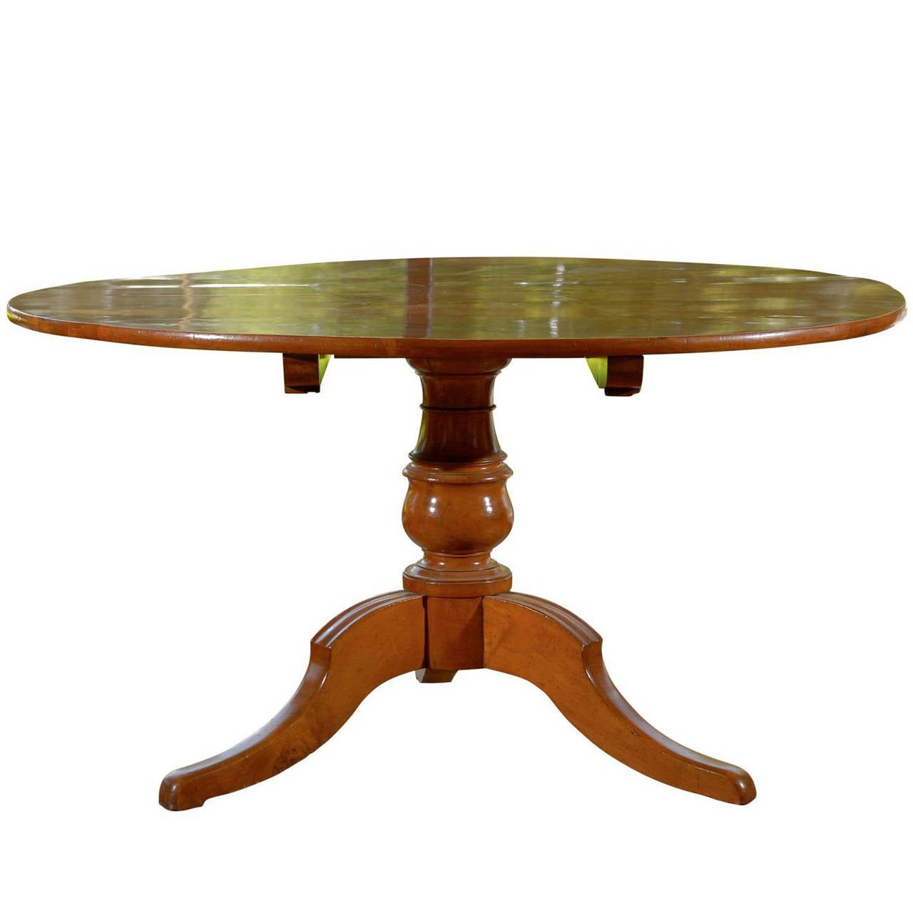 Italian 1850s Fruitwood Round TiltTop Dining Table with Pedestal Base