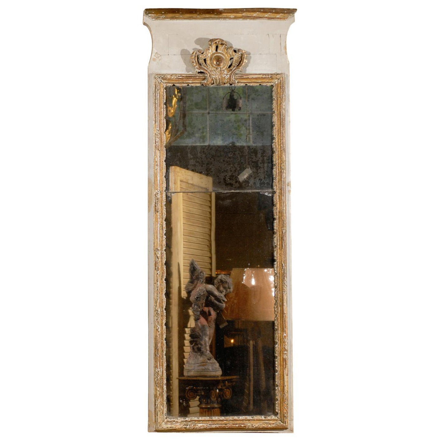 Early 18th Century French Giltwood and Paint Decorated Trumeau Mirror